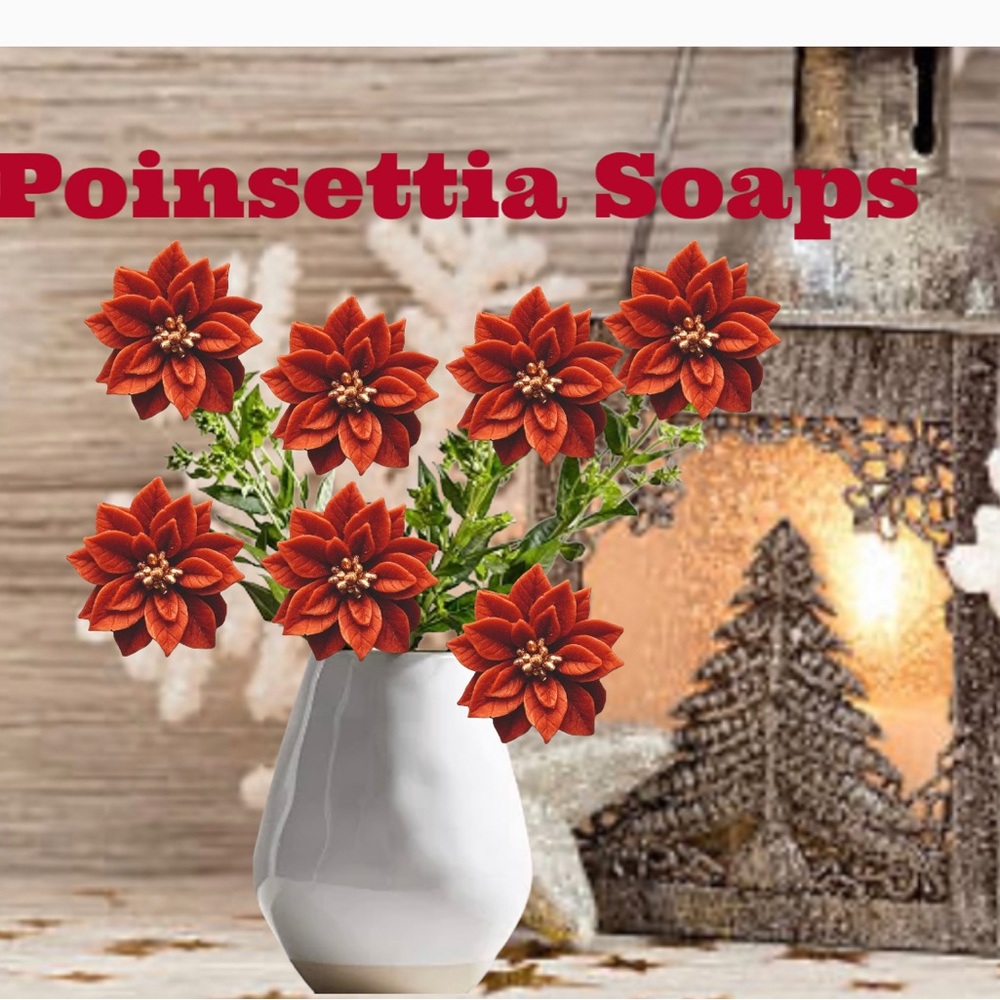 Set 6, Christmas Poinsettia Flower, Artisian Holiday, Baby Shower, Bathroom